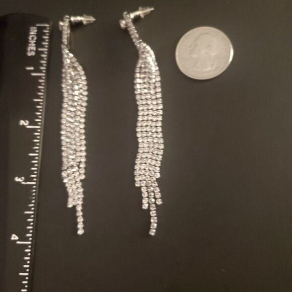 Clear White Baguette Diamond Drop Earrings on 925 Sterling Silver - Picture 2 of 2